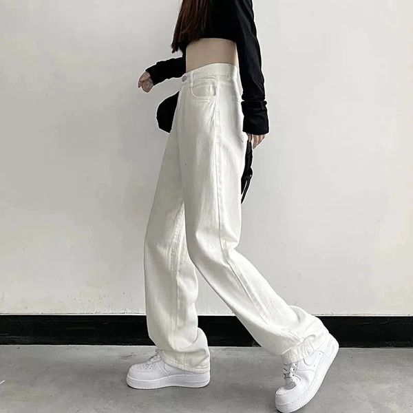 Damen Jeans Vintage Frauen Hohe Taille Koreanische Mode Lose Breite Bein Hosen Y2K Frühling Alle Match Feste Weiße Weibliche Denim Hosen 231127