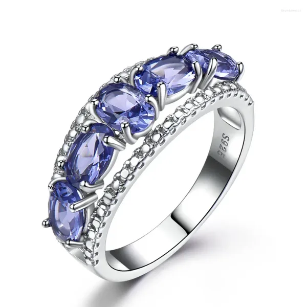 Cluster-Ringe TKJ 925 Sterling Silber Eiförmiger Saphir-Tansanit-Ring Damenmodeschmuck Großhandel