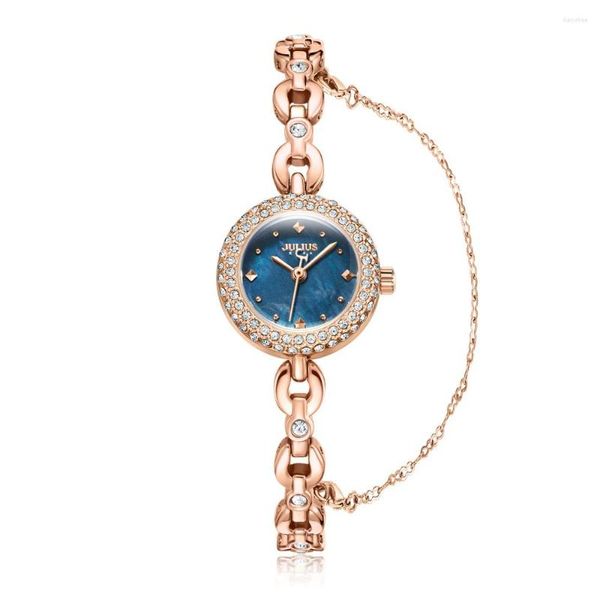 Armbanduhren Julius Schöne Uhren für Mädchen Zirkon Armband Quarz Armbanduhr Roségold Muschel Perle Damen Kleid Relogio Damen JA-1001