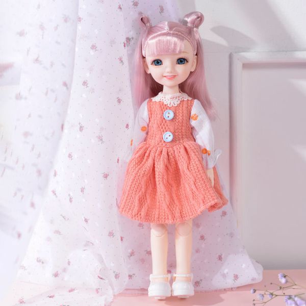 Куклы 16 BJD Кукла 30 см. Шатный соединительный комплект полный комплект с модной одеждой мягкий парик Симпатичный улыбка Голубые глаза составляют игрушки для девушек для девочек 230427