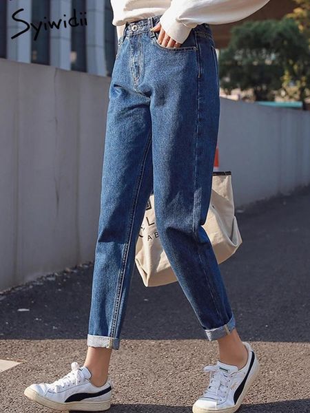 Jeans syiwidii ad alta vita jeans per donne vestiti autunno 2022 joggers joggers vintage streetwear white blao blu pantaloni casual casual