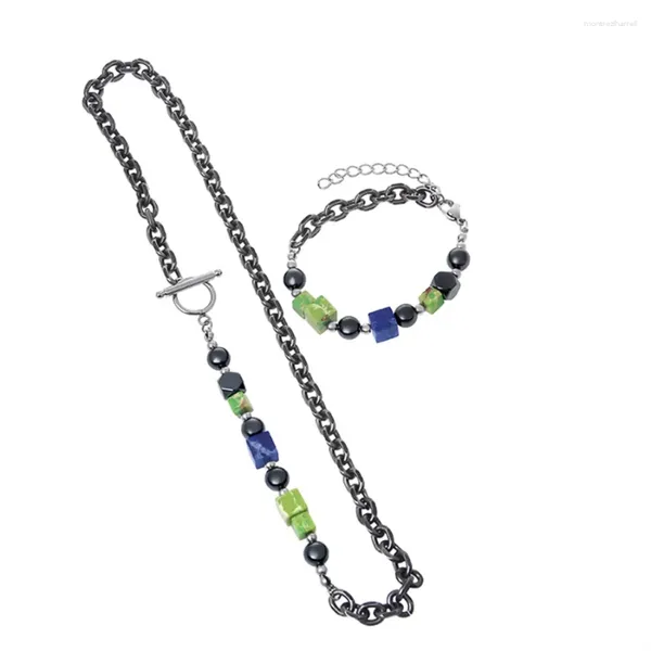 Catene Moda cinese Accessori per giovani Occhi di tigre Collana con bottoni aperti con perline in pietra Bracciale da uomo con catena per maglione