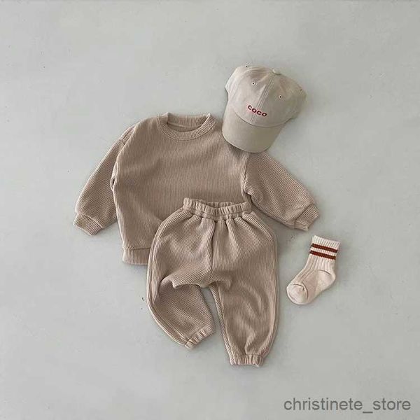 Conjuntos de roupas 2023 Coréia Novo bebê menino agasalho cor sólida moletom calças 2pcs esporte terno criança crianças roupas meninas conjunto R231127