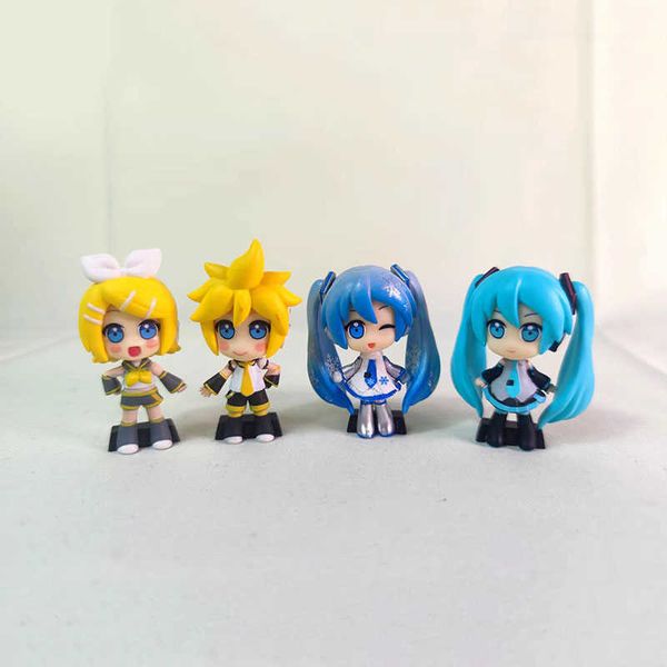 Anime mangá Gashapon Kawaii Hatsune miku kagamine rin len figuras pvc snow hatsune q ver estatueta modelo boneca brinquedo de brinquedo compactado com grande venda z0427