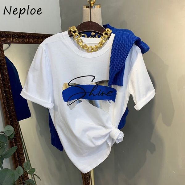 Damen T-Shirt Neploe Korean Loose Letter Printing Top Femme Sommer O-Neck Kurzarm T-Shirt E-Girls 2000S Y2K Fairycore Streetwear Tee 230427