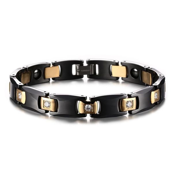 Gioielli di moda in acciaio inossidabile 316L Bracciale in ematite nera Salute Bracciale in ceramica con zirconi cubici Braccialetti da uomo