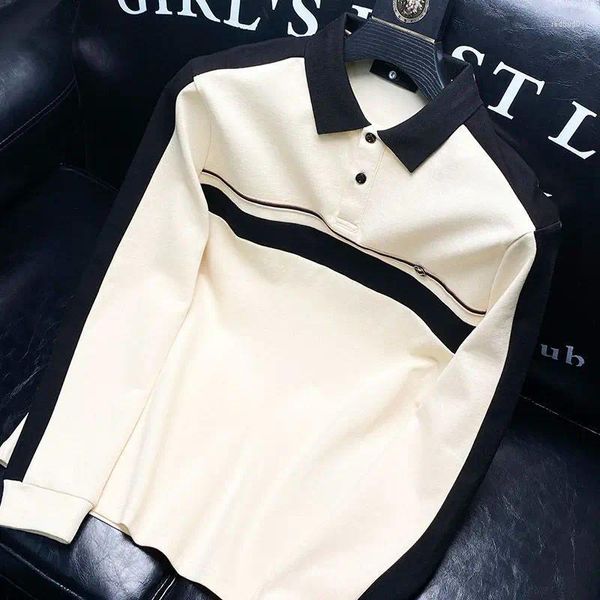 Männer polos koreanischer trendiger Herbst- und Winter vielseitiger Patchwork Kontrast Polo-Hemdknopf Mode Slim Long Sleeve T-Shirt Toben obere Oberseite