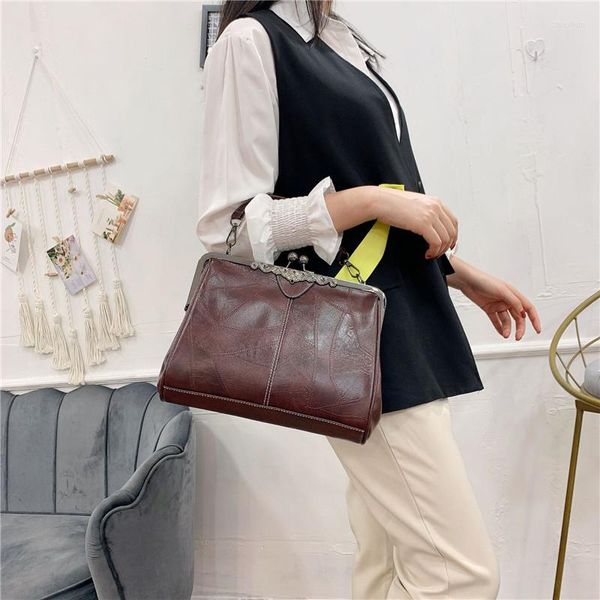 Abendtaschen Vintage Patchwork Frauen Handtasche Clip Crossbody Messenger Bag Design Damen große Trend weibliche Schulter Bolsa Kaffee