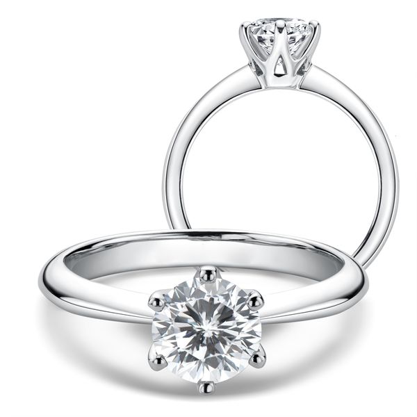 Solitaire Ring Lesf Diamond Ring 925 Anel de noivado de prata Classic Round Feminino Presente de casamento Tamanho 0.51.0 230426