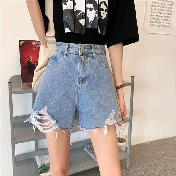 Damen Shorts Real S Hoch taillierter Denim Damen Sommer Dünne Lockere A-Wort Girl Super Short Pants mit weitem Bein