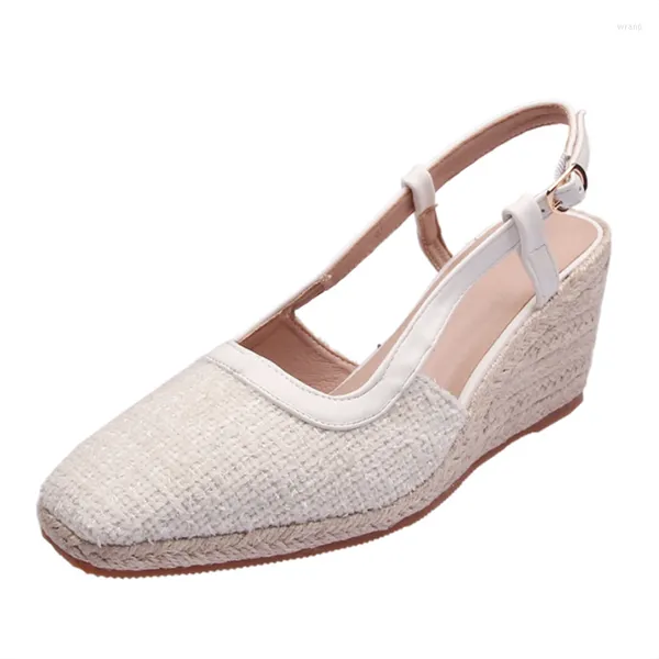 Scarpe eleganti Moda Donna Zeppa Sandali comodi casual Elegante fondo in corda intrecciata Tacchi alti Donna Nero Beige