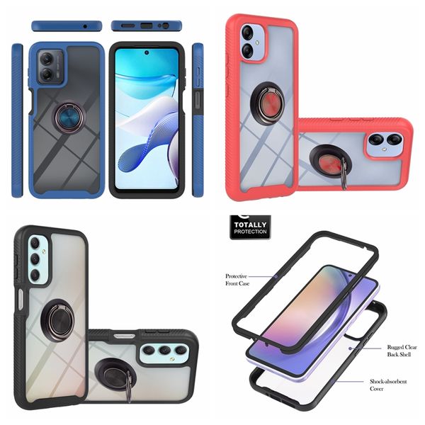 Custodie porta anelli in metallo per Moto G Play Stylus 5G Edge + 2023 Samsung A04E A24 Xiaomi Redmi Note 12 Pro 2in1 Hybrid Hard PC TPU Bumper Frame 360 Cover antiurto