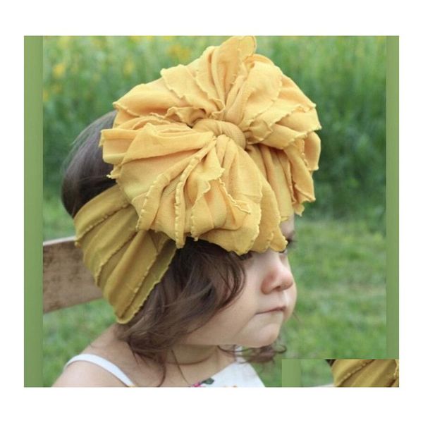 Acessórios para o cabelo Turbano Fashion Fold Lace Banding para crianças Headwrap Soft Chiffon Big Bow Elastic Girls Hairs Drop Bab Bab Dhrfk