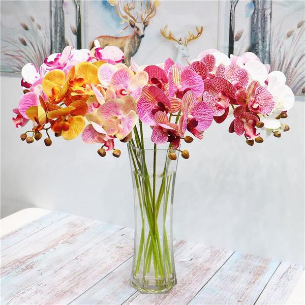 Dekorative Blumen 69 cm hoch 6 Köpfe 3D-Druck Schmetterling Orchidee Grün Kunststoff Idylle Land Kunstblume Tisch Innendekoration künstlich