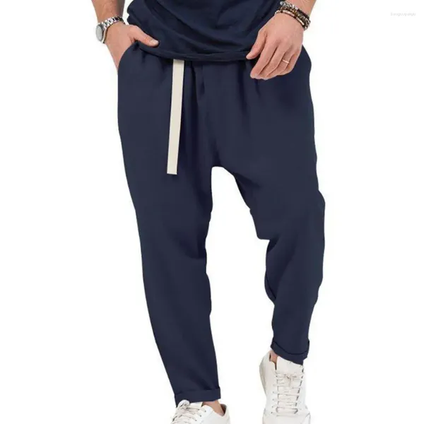 Pantalons pour hommes Hommes Couleur Solid Harem Pantalon élégant avec ceinture élastique poches ceinturées coupe ample pour streetwear