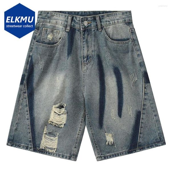 Shorts masculinos moda rasgou jeans de jeans masculinos de jeans de verão de jeans de vela de jeans de Harajuku, angustiado Y2K azul preto azul