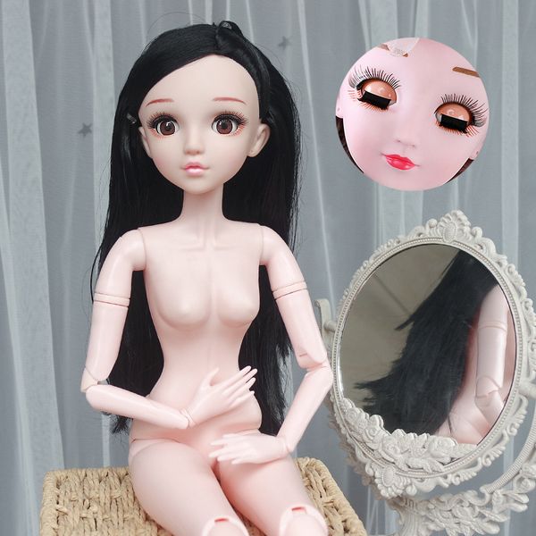 Dolls 60 cm BJD Dolls Nude Body com bonecas piscando na cabeça com olhos próximos maquiagem cílios realistas vestir brinquedos para meninas presentes 230427