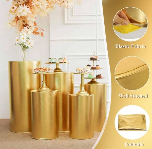 Decoração de festa produtos de ouro redondo tampa de cilindro pedestal display arte decoração plinths pilares para decorações de casamento diy feriado5793161