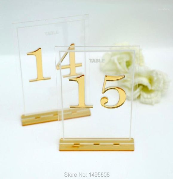 Decoração de festa Centerpieces Luxo Clear Acrílico Números de Mesa de Casamento Titulares Caligrafia Espelho Dourado Signs5977658