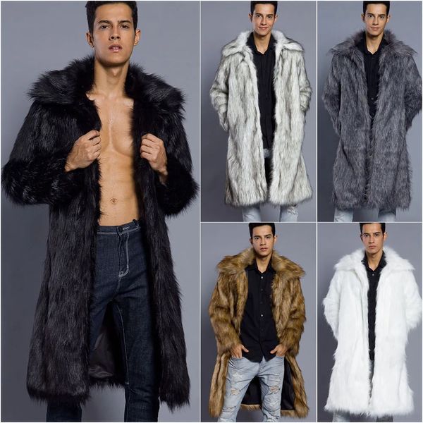 Casaco de pele sintética masculino, casaco longo de pele falsa, sólido, grosso, quente, pescoço quadrado, manga comprida, casaco de pele para homens, roupas cardigans 231127