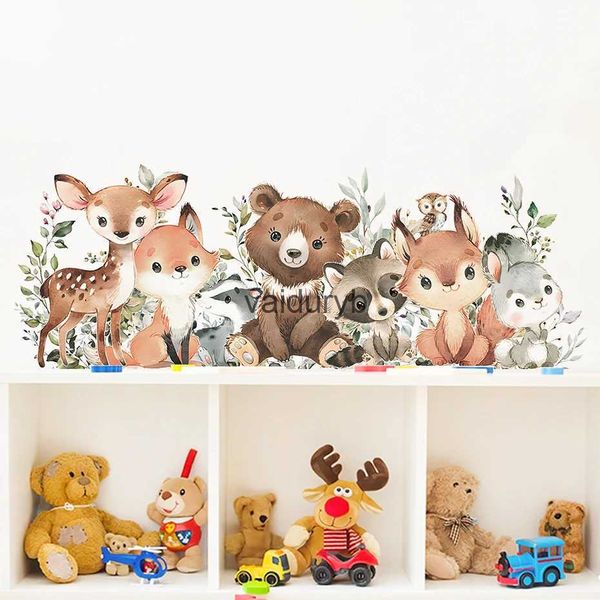 Decorazione da parete Animali della foresta Cartone animato Orso Cervo Coniglio Adesivi acquerello per Asilo nido Camere per bambini Ragazzi Decorazione cameretta per bambini Homevaiduryb