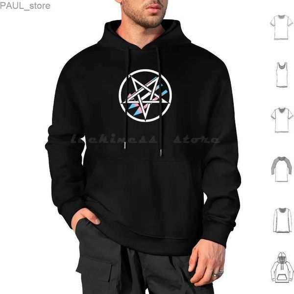 Moletons masculinos Moletons Satânico-Trans Orgulho Hoodies Manga Longa Frente de Ferro Três Flechas Pentagrama Pentagrama Invertido Antiracista Anti AntifaL231122