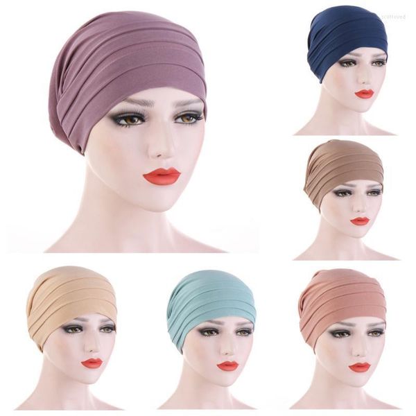 Gorros de gorros/crânio Caps Turbans para mulheres Muslim Solid Color Subscarf fêmea interior hijabs turbante femme musulman arabate Headwrap Hat Hat Bonnet