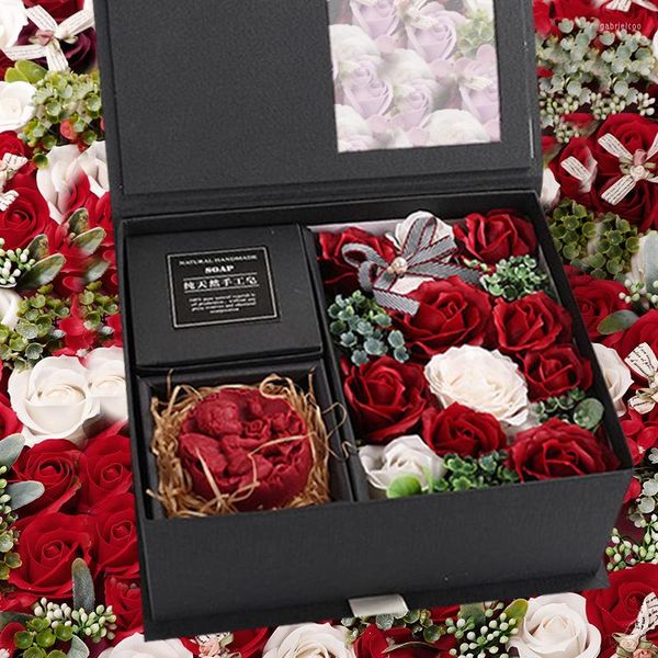 Flores decorativas Eternal Rose Rose Valentines Caixa de presente criativa para namorada Sabão artesanal Froções do dia da esposa Festa de aniversário de casamento