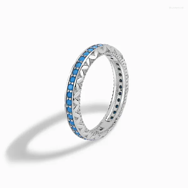 Anelli a grappolo 2023 Retro europeo e americano S925 Argento sterling Platino Blu Turchese Design dei gioielli Senso Anello da donna squisito