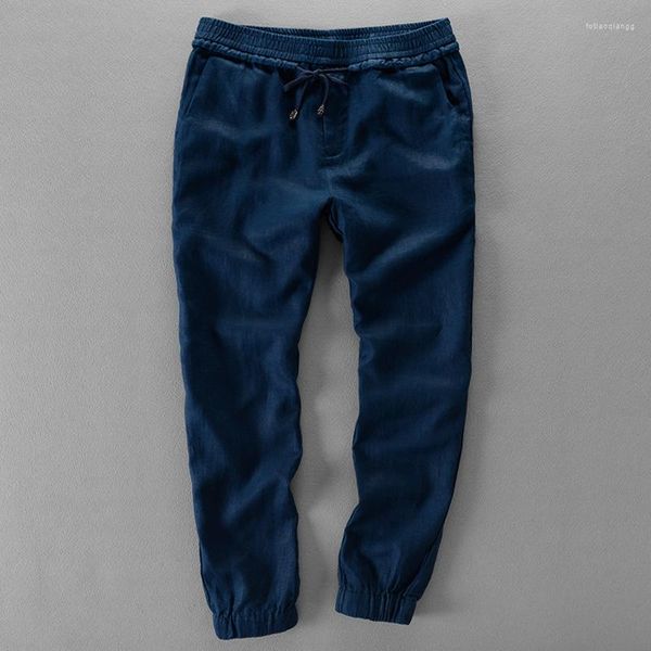 Pantaloni da uomo Brasile Elastico in vita Coulisse in lino Uomo Casual Pantaloni solidi Lino sciolto Mens Marca Pantalon 30-40 taglia Grande