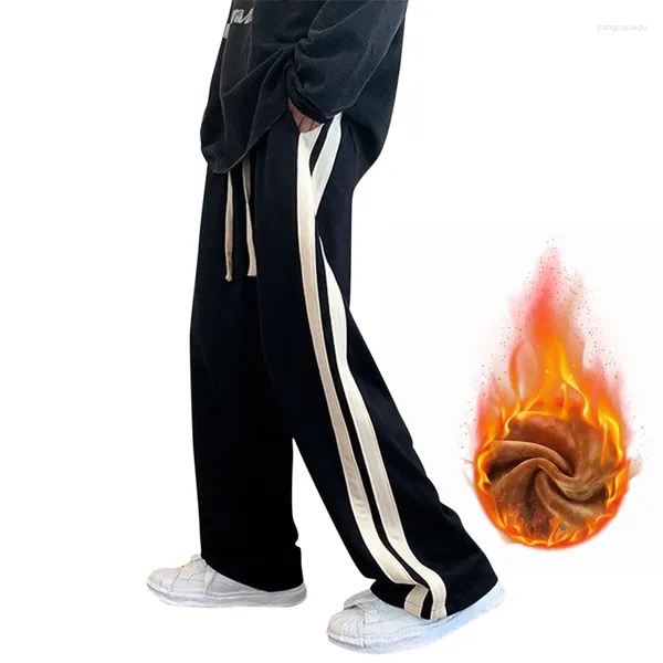 Calças masculinas outono inverno homens casuais lã larga perna quente veludo em linha reta sweatpants moda coreana calças streetwear