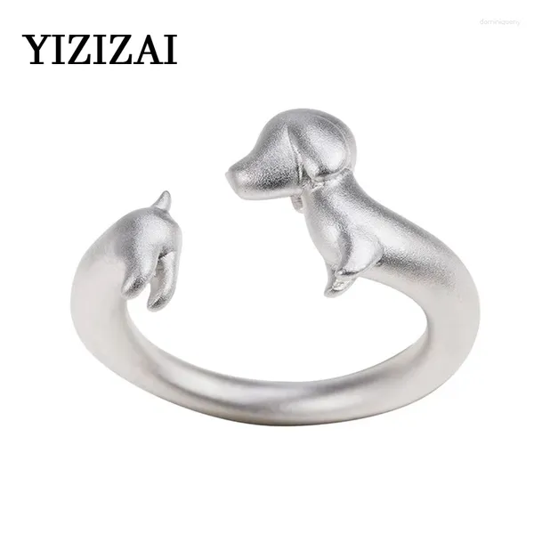 Cluster-Ringe YIZIZAI versilberter süßer Dackel-Hundering, verstellbare Größe für Frauen, einfacher Mode-Dating-Schmuck, weibliches Jubiläumsgeschenk