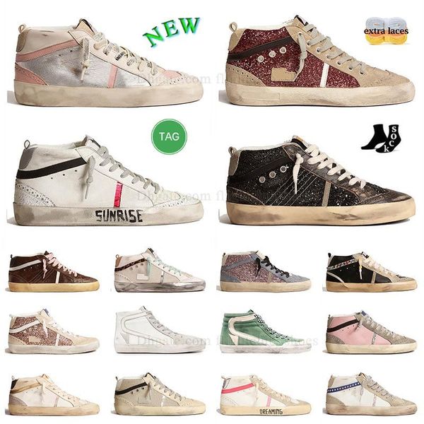 Hochwertige Mid-Star-Freizeitschuhe der italienischen Marke Do Dirty Shoes, goldene Schuhe, Schwarz, Gold, Flash, klassisches Weiß, alt, schmutzig, High-Top-Vintage-Canvas-Sneaker, Wandertrainer