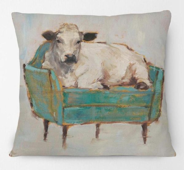 AlmofadaDecorativa Travesseiro Pintura à Mão Vaca Animal No Sofá Capas de Almofada Casa Decorativa Arte Moderna CaseCushionDecorative9086622