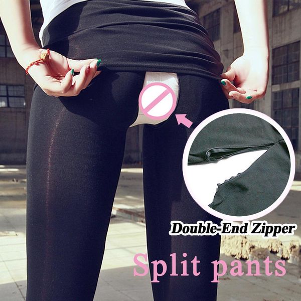 Leggings pantaloni sessuali all'aperto per donne con cerniera sesso pubblico cotone magro leggings ad alta vita leggings femminile black sessuali sexy secret più dimensioni