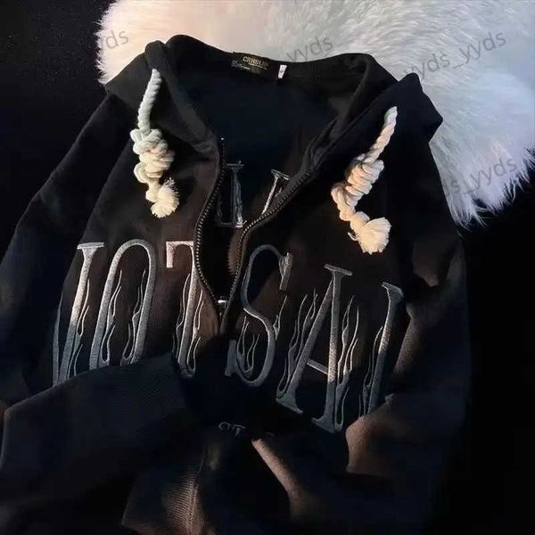 Erkek Hoodies Sweatshirts American Y2K büyük boy punk kapüşonlu artı polar kalın kış Kore moda kpop vintage gotik gündelik fermuarlı tiki sweatshirt t231127