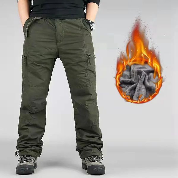 Erkekler Pantolon Kalın Sıcak Erkekler Askeri Kargo Pantolon Kış Çift Katmanlı Polar Tulumlar Sıradan Pamuklu Rip-Stop Tactical Bol Termal Pantolon 231127