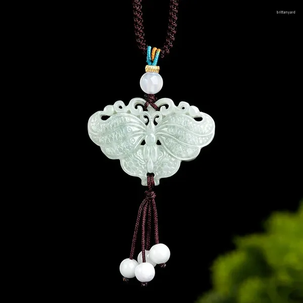 Anhänger Halsketten Natürliche Jade mit schöner Seilkette Halskette für Mann und Frau Schmetterling Amulett Talisman als Symbol für Freiheit