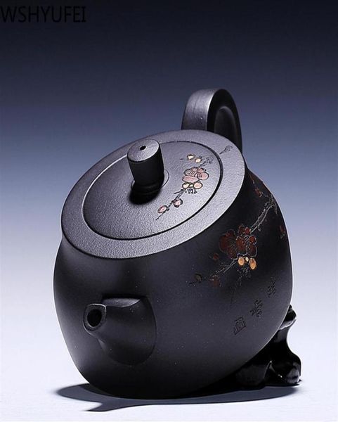 Autêntico novo bule de argila roxa minério cru lama preta personalizado mestre artesanal boutique conjunto chá chinês 260ml225h7304224