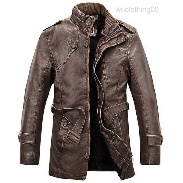 2023 atacado- jaqueta de couro do plutônio dos homens longo lã gola casacos de couro motocycle jaquetas casaco trench parka jaqueta de couro