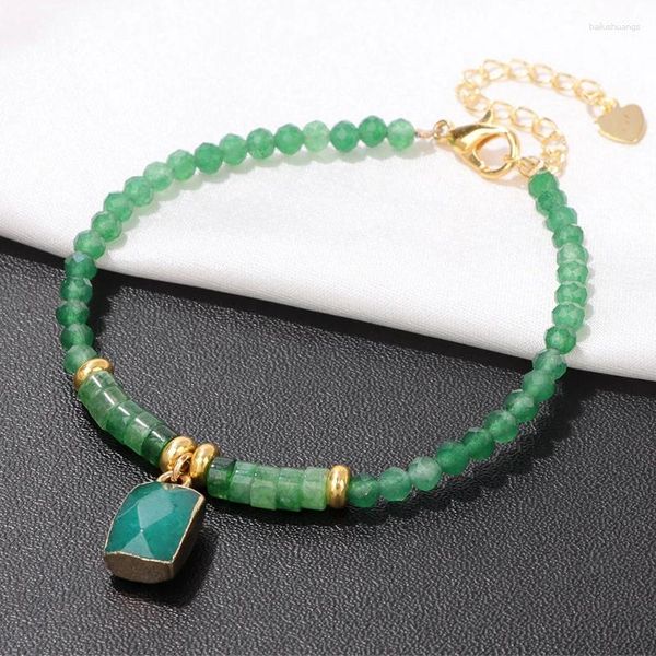 Strand moda 3mm contas de quartzo pulseira redonda pedra natural verde aventurine malaquita pingente pulseiras para mulheres meninas sorte jóias