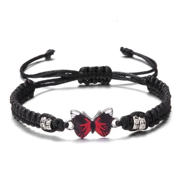 Chaîne papillon noir, Bracelet classique en corde tressée blanche, fait à la main, bijoux réglables pour femmes et hommes, 231124