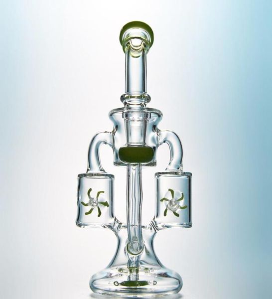 Grün Lila Glas Bongs Wasserpfeifen Doppel Recycler Bong Propeller Spinning Perkolator Öl Rigs Dab Rig 14mm Joint Wasser Rohre mit H9319200