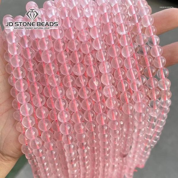 Pedras preciosas soltas natural rosa contas de quartzo espaçador redondo suave para fazer jóias pulseira colar acessórios artesanais