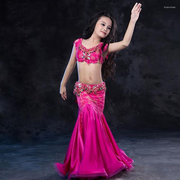 Costume da ballo di danza del ventre, abiti di Bollywood, per bambini, vestito da competizione di danza orientale per ragazze di alta qualità fatto a mano