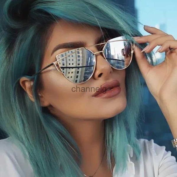 Sonnenbrille Neue Mode Cat Eye Sonnenbrille Frauen Luxus Marke Design Spiegel Objektiv Vintage Sonnenbrille Rose Gold Metall UV400 oculos YQ231127