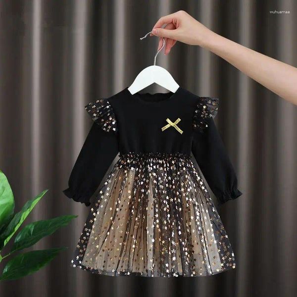 Mädchenkleider Damen Babykleid 2023 Frühlings- und Herbstmodelle Mädchen Flauschiger Rock Stern Mesh Prinzessin