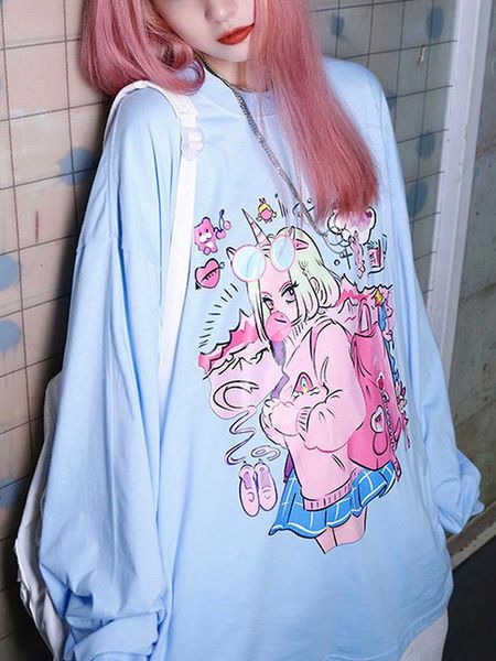 T-shirt Deeptown Kawaii Harajuku Japanese Anime Graphic Tshirt Mulheres de rua de verão superdimensionado