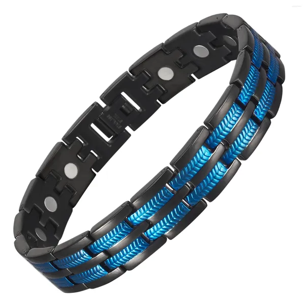 Link Pulseiras Wollet Pulseira Magnética Para Homens Banhado Azul Linha Média Ímãs Aço Inoxidável Ajuste Jóias Presente