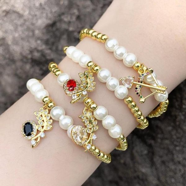 Bracelets de charme CUZ CRISTAL CRISTAL FOLHA PARA MULHERES PARELOS BRANCOS PERMAGEM CHILGAÇÃO ARMA DE JOOAS PRETADAS DO GOLD BRTB17